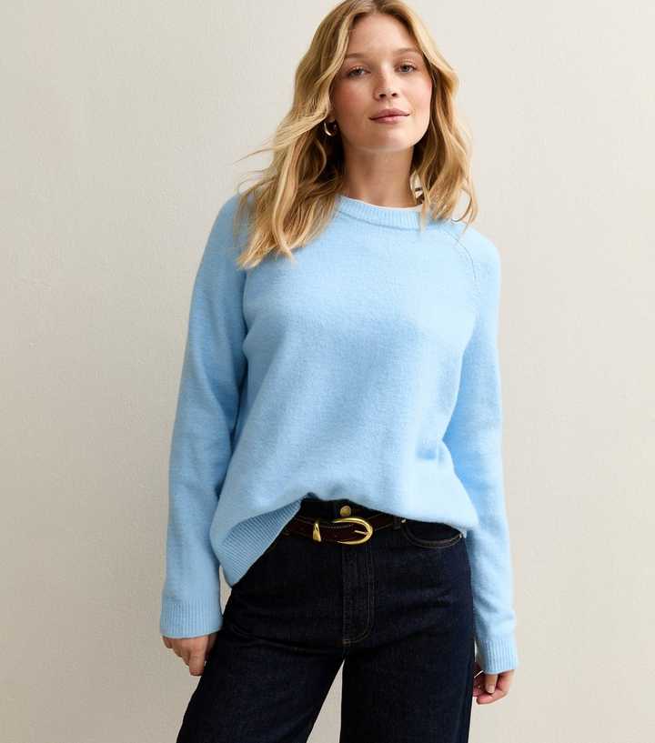 light blue crewneck sweater Light Blue Crew Neck Midweight Knit Jumper New Look