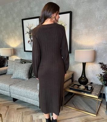 AX Paris Brown Knit V-Neck Midi Dress New Look