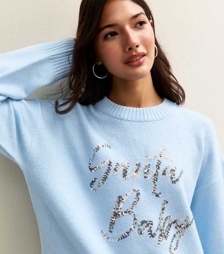 Blue Christmas Sequin Santa Baby Jumper