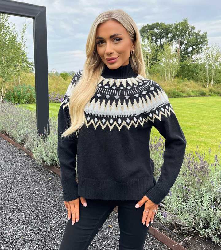 Fair Isle New Look Ladies Jumpers AX Paris Black Fairisle Jumper - Main Image