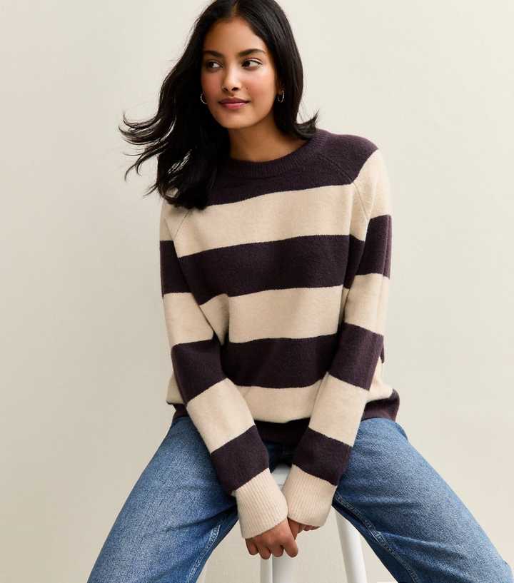 Purple Striped Raglan Sleeve Jumper