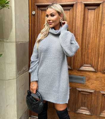 AX Paris Dark Grey Ribbed Knit Roll Neck Mini Dress