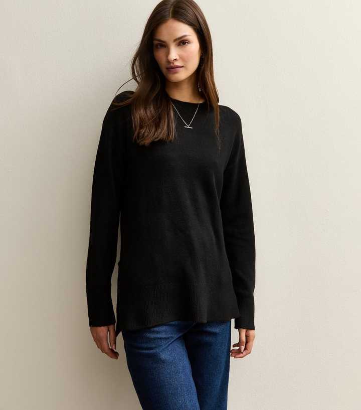 Tall Black Knit Side Split Jumper
