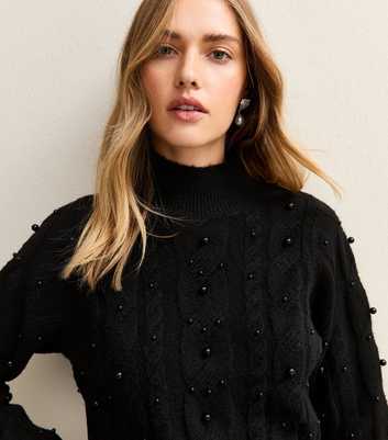 Black Cable Knit Bead Embellished Jumper