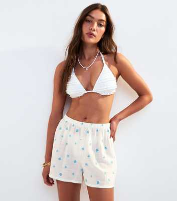 White Starfish Embroidered Beach Cover Up Shorts