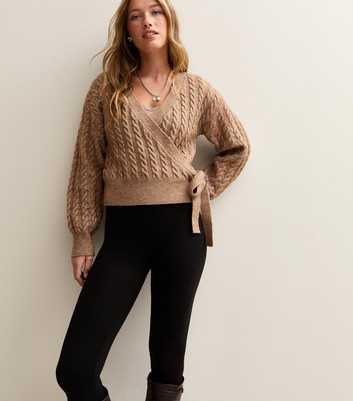 Camel Cable Knit Wrap Jumper