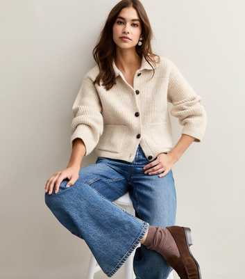 Cream Knit Collared Button Through Cardigan