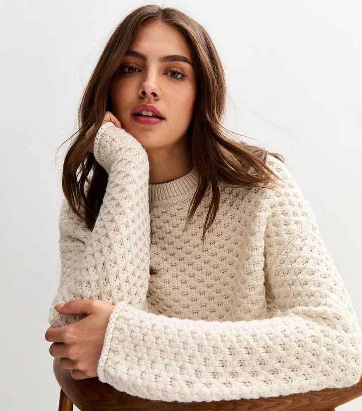 Off White Moss Stitch Crew Neck Jumper