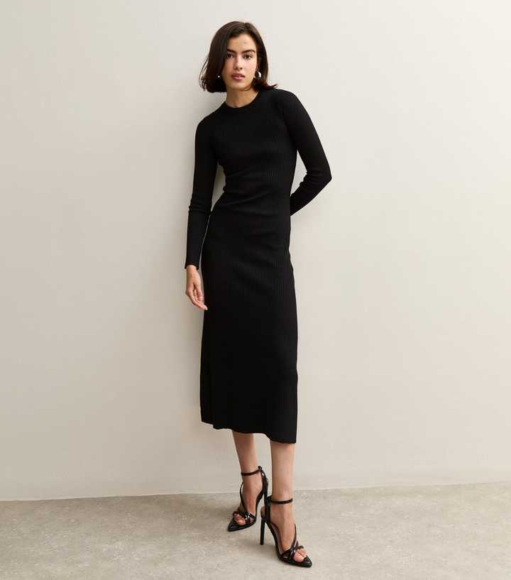 newlook knitted dress Black A-Line Knitted Midi Dress