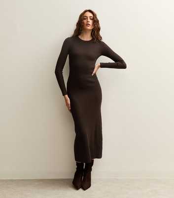 Dark Brown A-Line Knitted Midi Dress