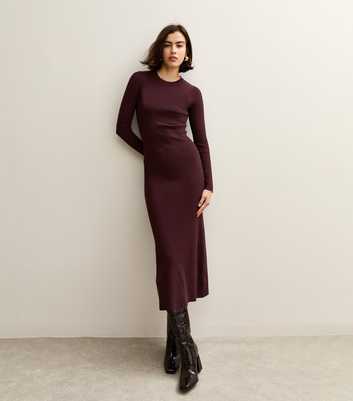 Dark Burgundy A-Line Knitted Midi Dress