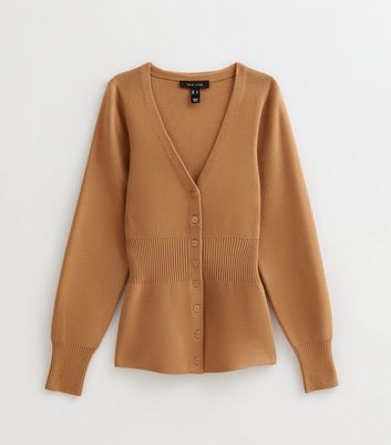 Camel Compact Knit Peplum Hem Cardigan | New Look