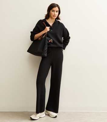 Black Wide Leg Compact Knit Trousers