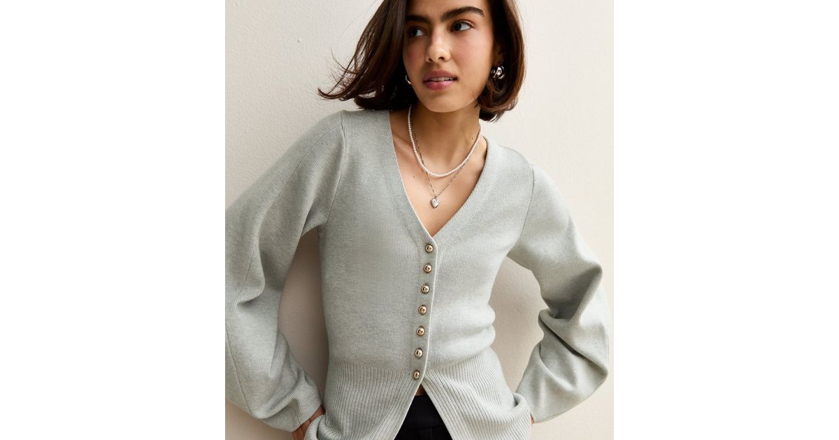 Grey Compact Knit V Neck Cardigan New Look