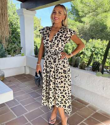 AX Paris Cream Leopard Print Midi Wrap Dress