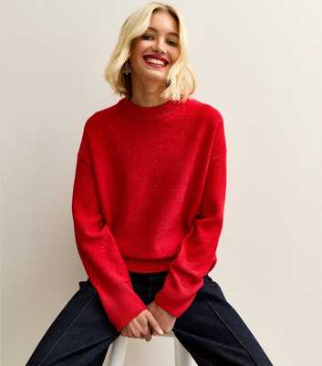 Dark Red Sequin Yarn Crew Neck Jumper