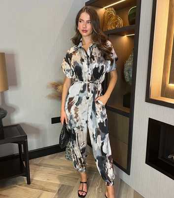 AX Paris Grey Smudge Print Satin Jumpsuit