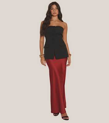 WKNDGIRL Burgundy Satin Maxi Skirt