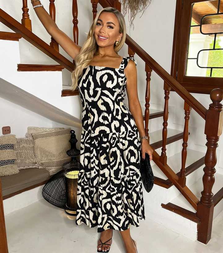 AX Paris Black Abstract Print Frill Strap Midi Dress New Look