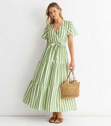 Gini London Green Striped Wrap Midi Dress