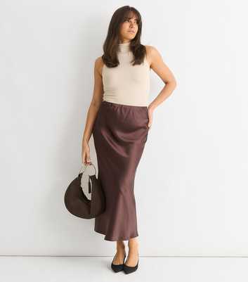 Gini London Brown Satin Midi Skirt