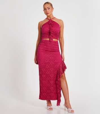 QUIZ Pink Lace Frilly Trim Maxi Skirt