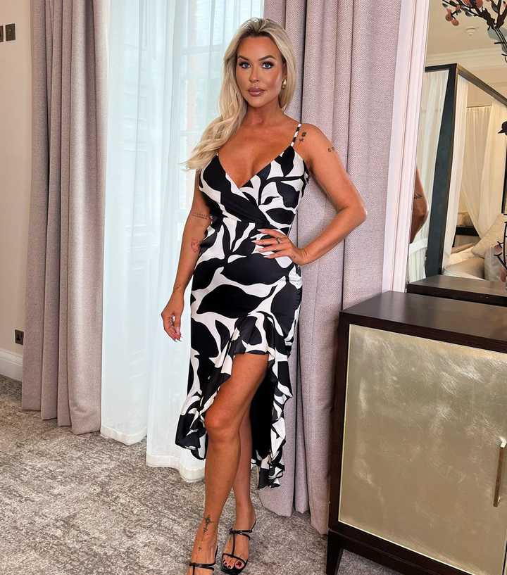 AX Paris Black Leaf Print Frill Hem Midi Dress | New Look