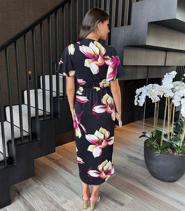 Ax Paris Floral Midi Dress Wedding Guest AX Paris Black Floral
