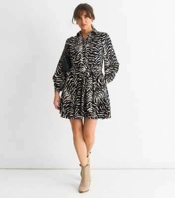 Gini London Black Zebra Print Belted Mini Shirt Dress