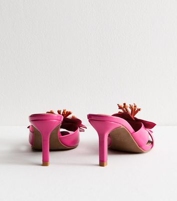 Bright Pink Faux Leather Floral Appliqued Mules | New Look