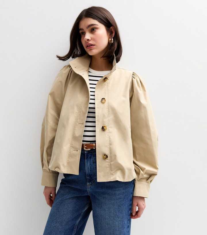 Cream Pleated Back Cropped Trench Jacket