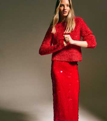Red Sparkle Knit Crew Neck Jumper