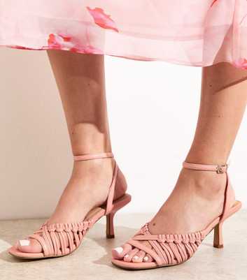 Pink Woven Strap Faux Leather Sandals