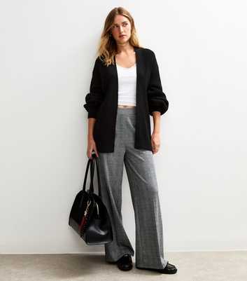 Black Stitchy Knit Balloon Sleeve Cardigan