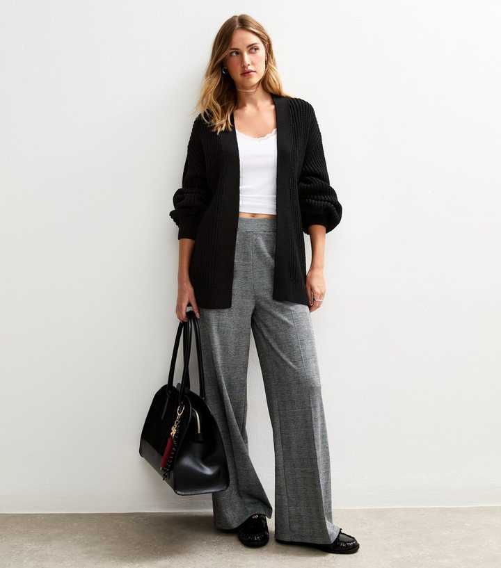 Black Stitchy Knit Balloon Sleeve Cardigan