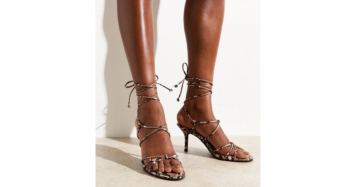 Grey Snakeskin Effect Strappy Stiletto Heel Sandals New Look