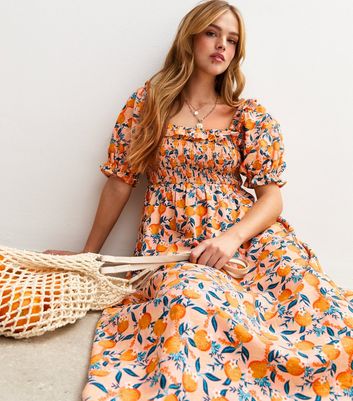 orange milkmaid dress Orange Orange Print Milkmaid Midi Dress