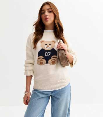 Girls White Bear Knitted Jumper