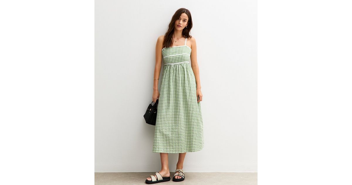 Green Gingham Check Strappy Midi Dress | New Look