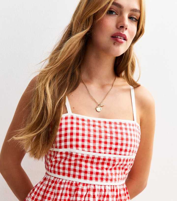 red check dress next Buy Red Cotton Rich School Gingham Tiered Pretty Collar Dress (3-14yrs) from Next USA