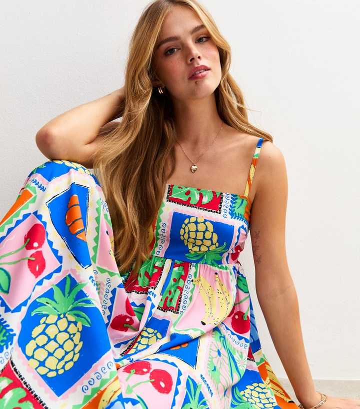 Multicoloured Fruit Print Midaxi Dress | New Look Multicoloured Fruit Print Midaxi Dress | New Look