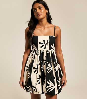 Black Striped Floral Print Mini Dress