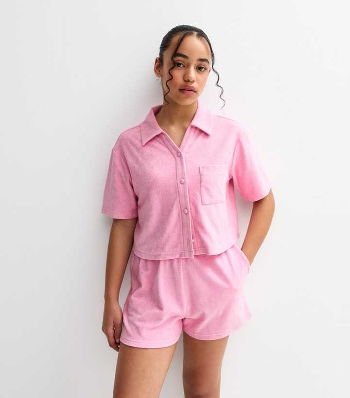Girls Pink Towelling Short Sleeve Shirt