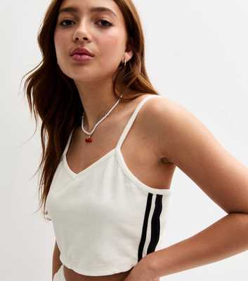 Girls White Side Stripe Towelling Top