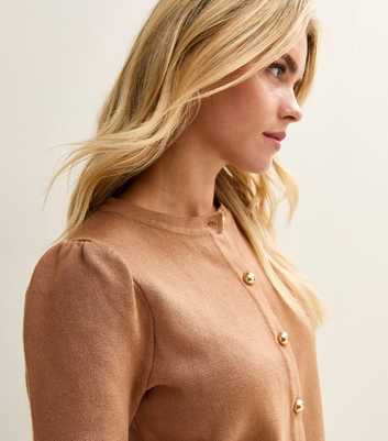 Petite Camel Crew Neck Short Sleeve Cardigan