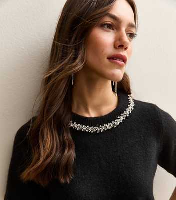 Petite Black Embellished Neckline Top