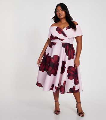 QUIZ Curve Pink Floral Print Skater Dress