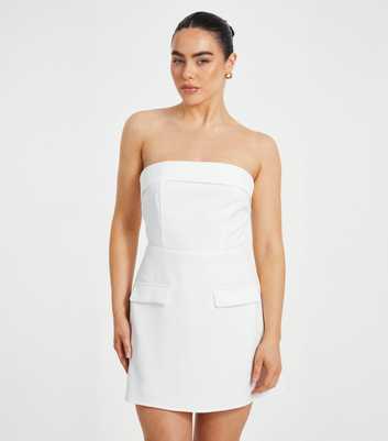 QUIZ Petite White Bardot Mini Dress
