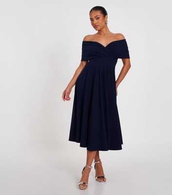 QUIZ Navy Bardot Wrap Midi Dress