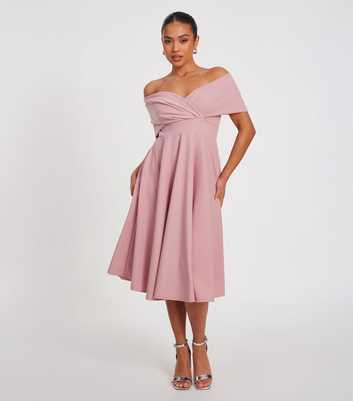 QUIZ Pink Bardot Wrap Midi Dress